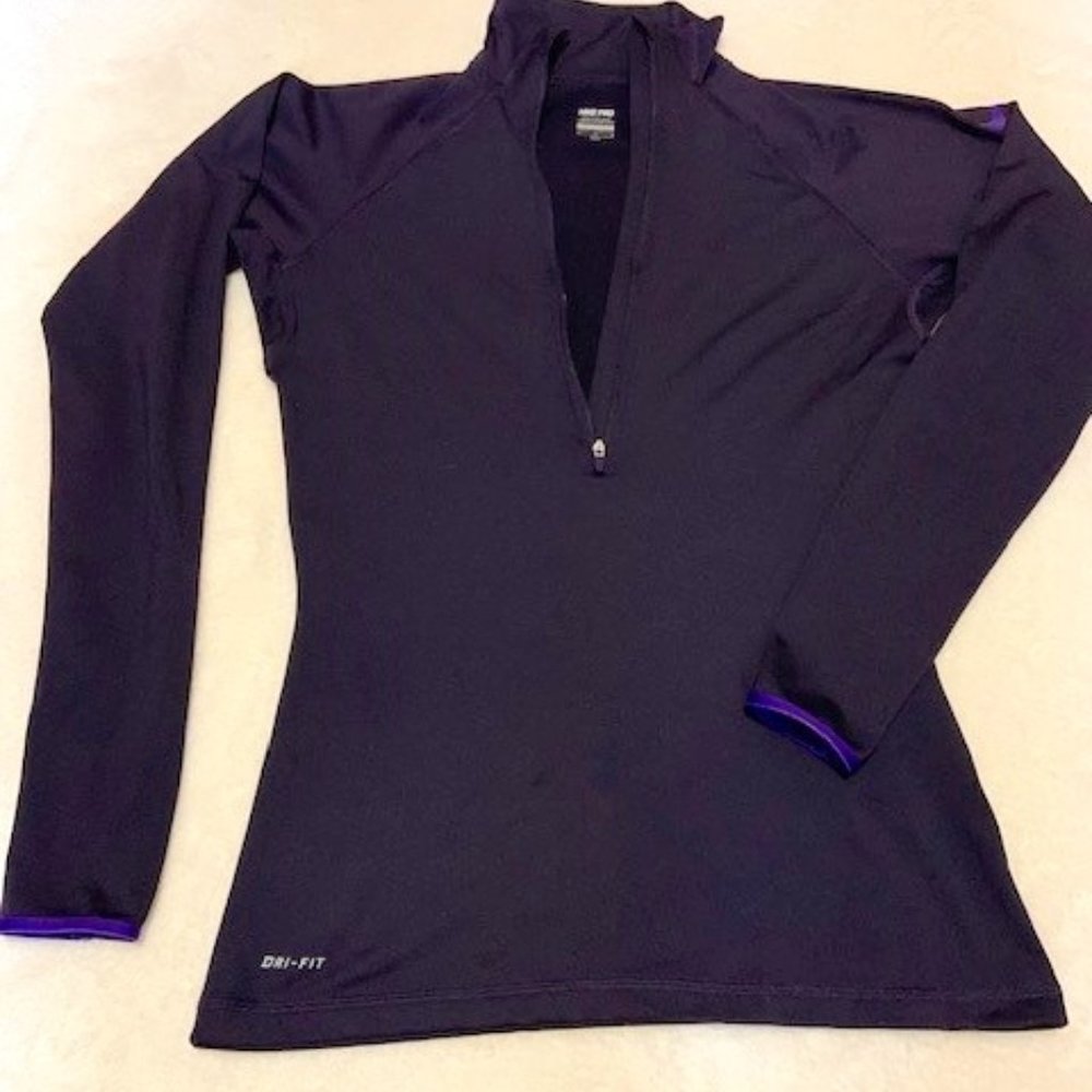 Nike Pro 1/4 Zip Wmns Dark Purple DriFit Mock Neck Stretch Long Sleeve M